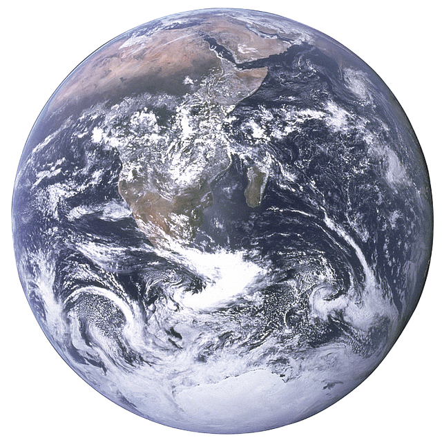 The crew of Appolo 17 takes this photo as the leave the Earth. Known as The Blue Marble, it is one of the most reproduced images in history.