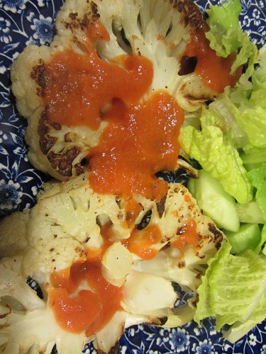 The Recipe of the Day for January 24, is a Cauliflower Steaks Recipe with Roasted Red Pepper Sauce from Kerry at Healthy Diet Habits.