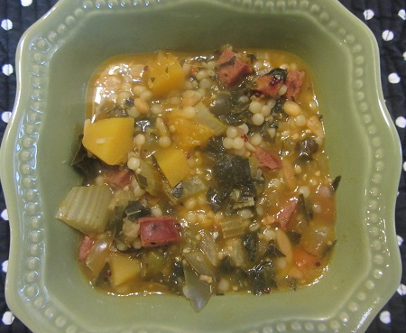 Acorn Squash Soup with Sausage and Kale