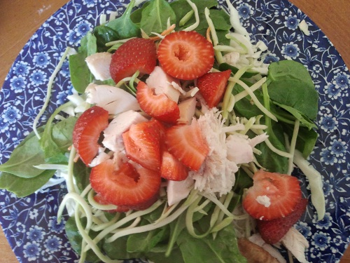 The Holidays and Observances, Recipe of the Day for February 8, is a Spinach Salad, with Strawberries, and Chicken from a Rotisserie Chicken from Kerry, at Healthy Diet Habits. 