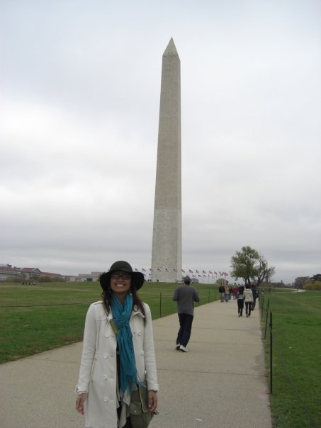 Marlene Storz, standing in front of the Washington Monument