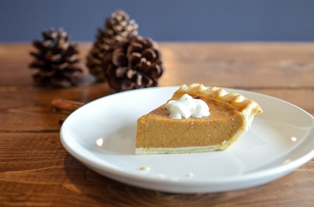 A small piece of Pumpkin Pie with homemade whipped cream | Holidays and Observances